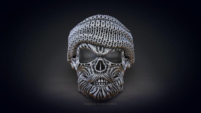Skull ring with beard 3d model for 3d printing