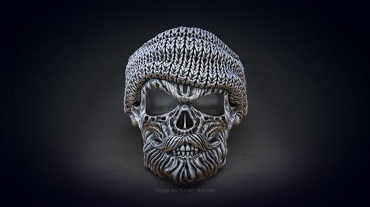 Skull ring with beard 3d model for 3d printing