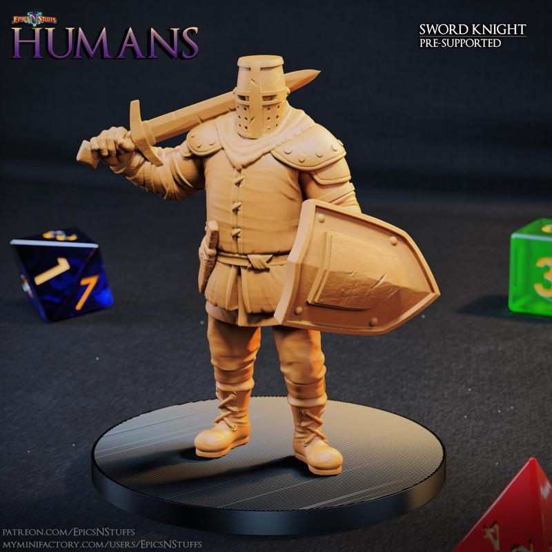 Human Sword Knight 1C Miniature – Pre-Supported