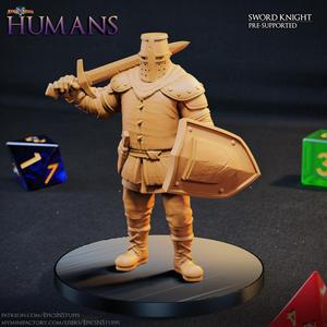 Human Sword Knight 1C Miniature – Pre-Supported