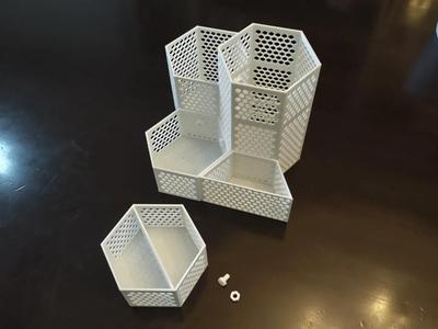 Hexagonal modular storage boxes (infinitely connectable)  interlocking openwork design 50*100 multiple combinations possible one-click printing