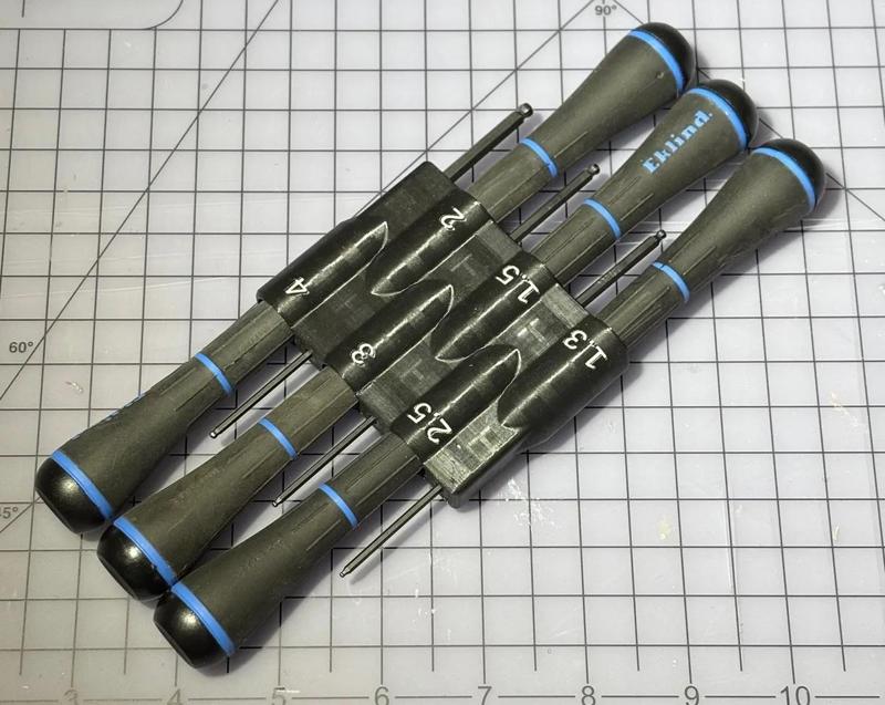 Eklind metric ball-hex driver holder compact with built-in retention springs - now including OpenSCAD file.   