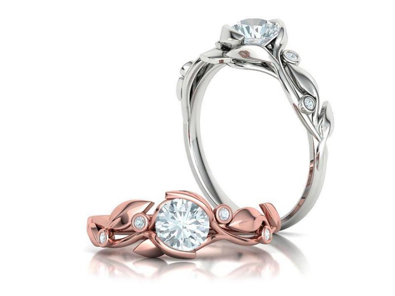 Floral Engagement Ring 6mm Stone Leaves design 3dmodel