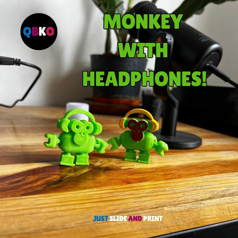 FLEXI DESKTOP FIDGET HEADPHONES MONKEY MINIATURE TOY (PRINT IN PLACE).