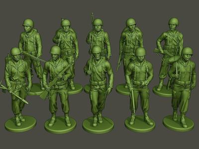 American soldiers ww2 Walk Stand PackA1 3D Model Collection