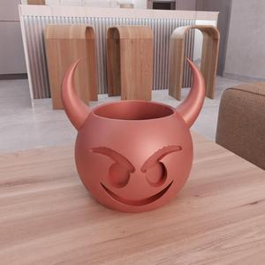 3D Devil Emoji Planter with 3D Stl Files & Desk Planter, 3D Figure, Cute Planter, 3D Print File, Small Planter, 3D Printing, Indoor Planter