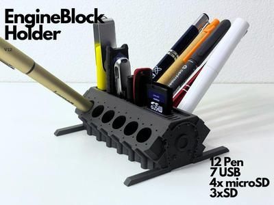 V12 Engine Block Pen Holder (USB, SD, microSD)
