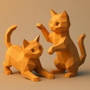CATS PLAYING low poly