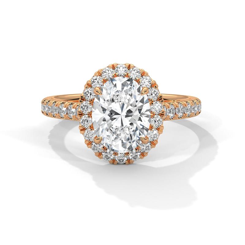 Oval Halo Solitaire ring with 360 view animation