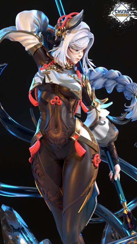 Shenhe statue of female character holding sword