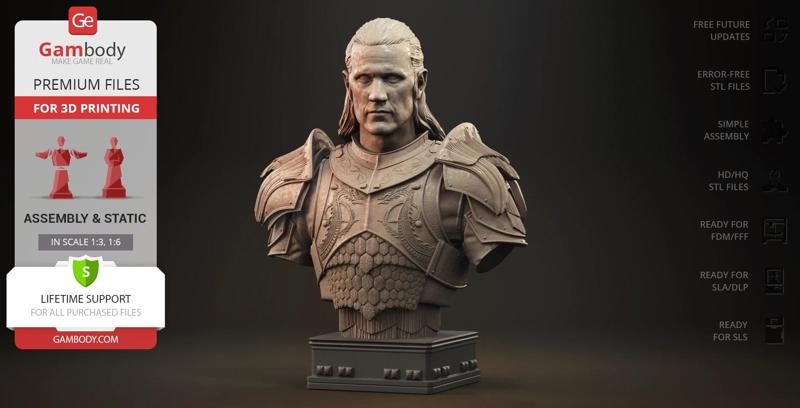 Daemon Targaryen Bust STL files for 3D Printing | Assembly Model