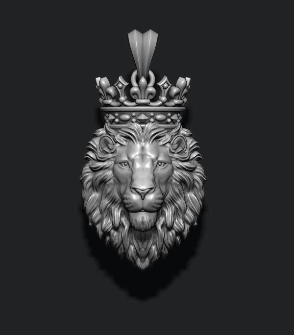Lion pendant with crown and closed mouth v3  007