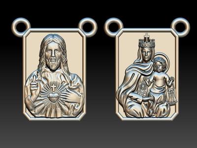 Scapular pendant Christ and Mary  Escapulario 3D print model