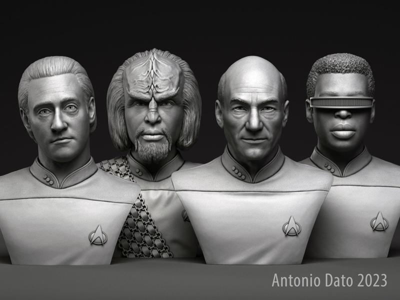 Picard Data La Forge and Worf 3D Model Collection