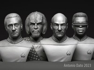 Picard Data La Forge and Worf 3D Model Collection