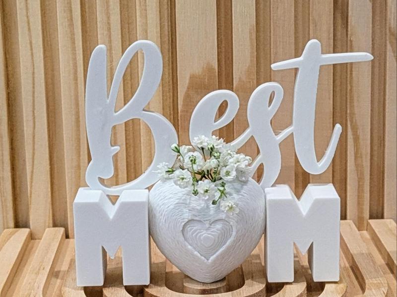 Best Mom Heart Vase Sign