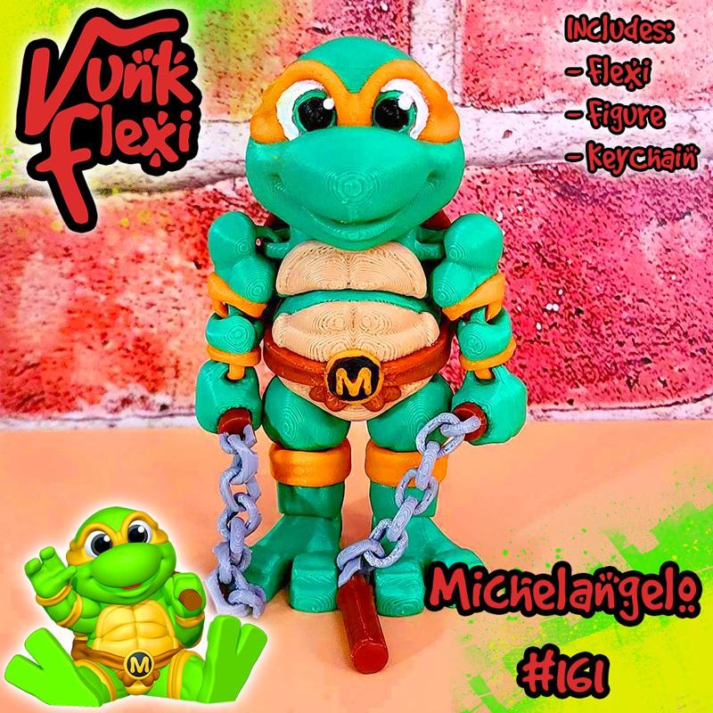 Teenage Mutant Ninja Turtles Michelangelo MultiColor Flexi Print-In-Place + figure & keychain