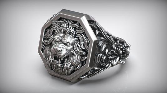 Lion Head Royal Baroque Pattern Signet Ring