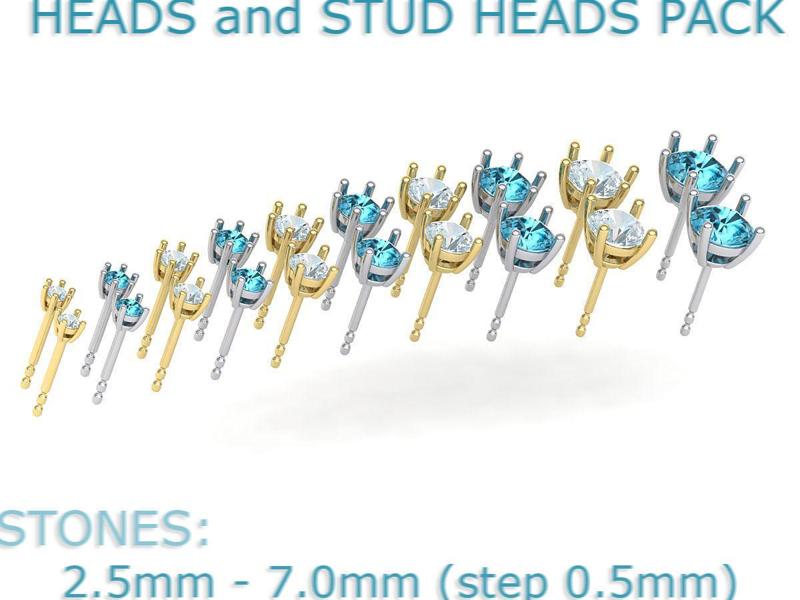 A PACKAGE OF HEADS and STUD EARRINGS many gems
