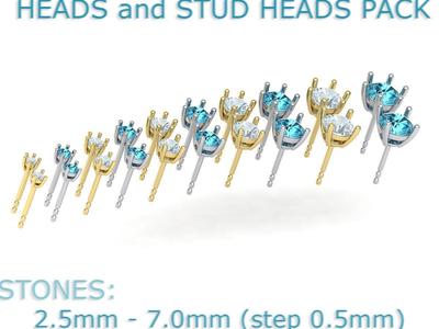 A PACKAGE OF HEADS and STUD EARRINGS many gems