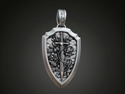 Shield sword flowers pendant