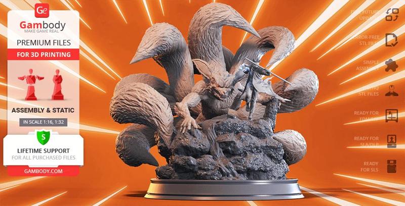 Naruto and Kurama in Diorama STL files for 3D Printing | Assembly Model