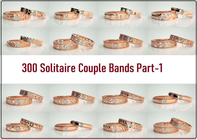 300 Solitaire Ring Couple Band Ring 3dm stl render detail Part-1 3D Model Collection
