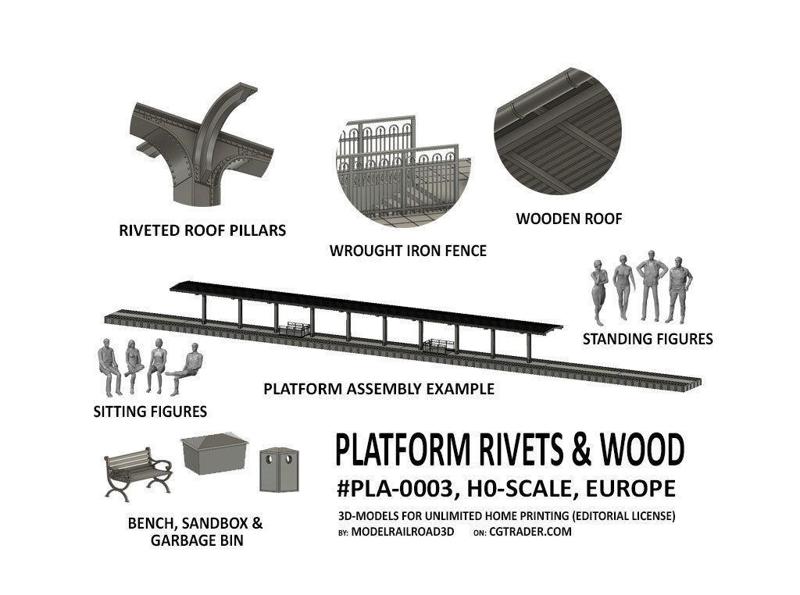 PLA-0003 Platform set Rivets and Wood set H0-scale 25 items