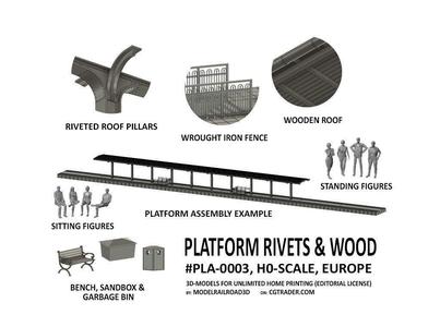 PLA-0003 Platform set Rivets and Wood set H0-scale 25 items