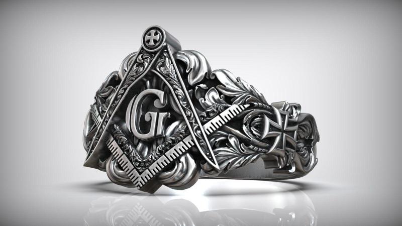 Freemasons Square And Compass Pattern Ring
