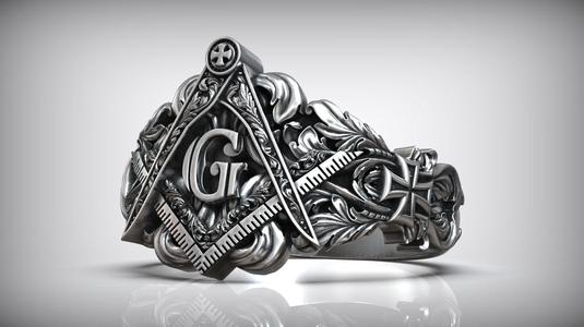 Freemasons Square And Compass Pattern Ring