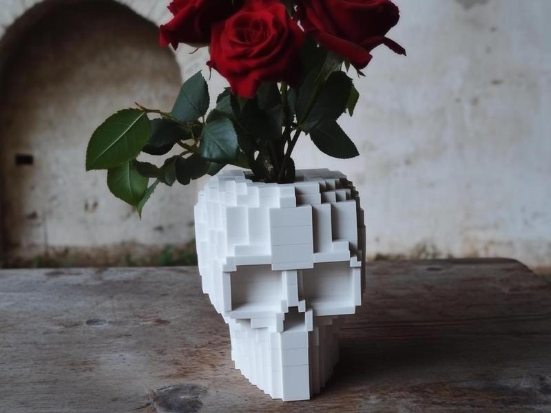Pixel Skull Vase for Modern Home Decor