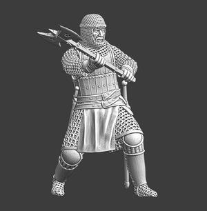 Medieval crusader knight with double axe