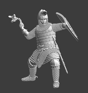 Medieval knight swinging his flail