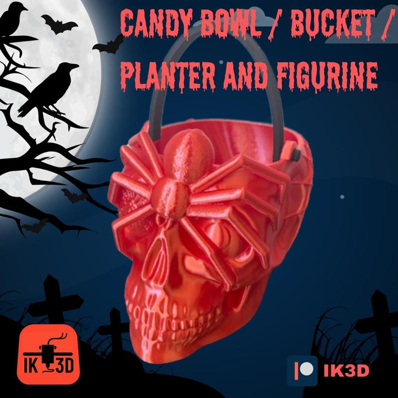 SUGAR SKULL SPIDER CANDY BUCKET / BOWL / PLANTER NO SUPPORTS