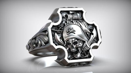 Pirate Skull Jolly Roger Cross Anchor Signet