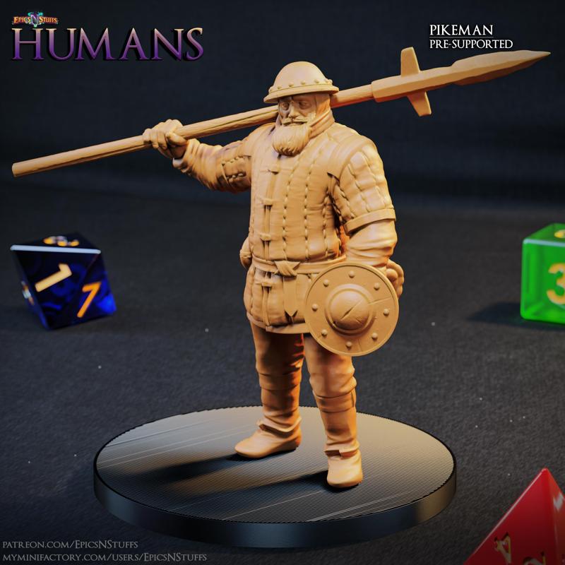 Human Pikeman 1C Miniature – Pre-Supported