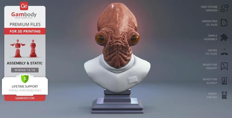 Admiral Ackbar Bust 3D Printing Figurine | Assembly