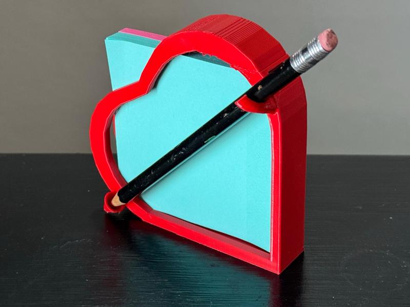 Simple Heart Stickynote Pad Holder With Pencil Pen
