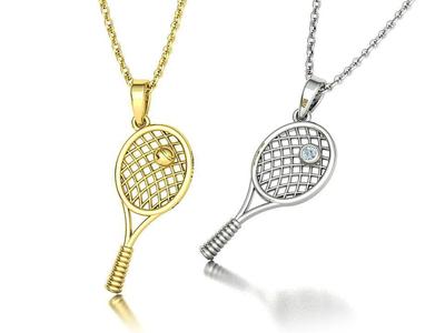 Petite Tennis Racket Pendant Necklace 21mm in length