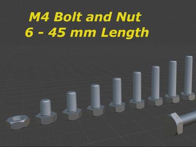 M4 Bolt and Nut 6-45mm Length
