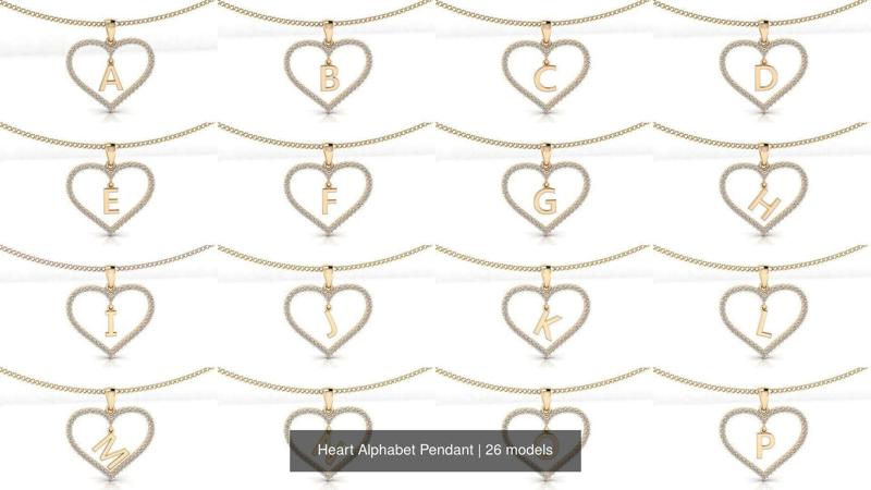 Heart Alphabet Pendant 3D Model Collection