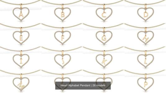 Heart Alphabet Pendant 3D Model Collection