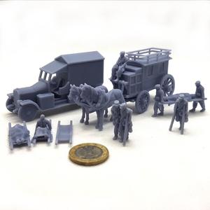 French soldiers WWI, ambulances and stretchers, 25mms.