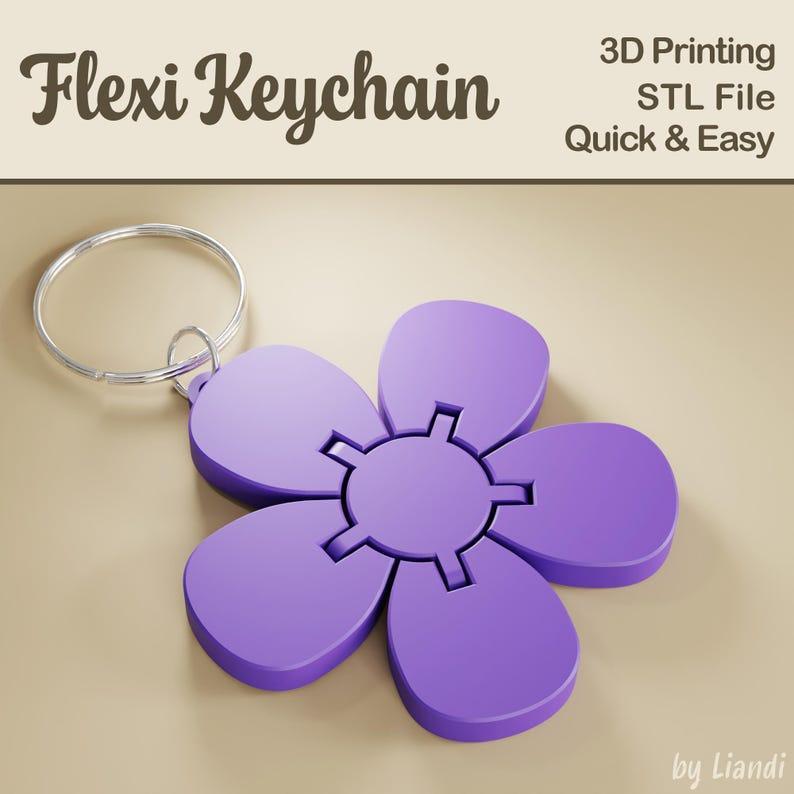 Flexi Flower STL Keychain – 3D Print File, Flexible Fidget Spring Keyring Bag Charm, Articulated, Digital Download for Commercial Use