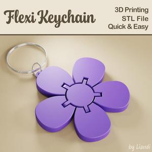 Flexi Flower STL Keychain – 3D Print File, Flexible Fidget Spring Keyring Bag Charm, Articulated, Digital Download for Commercial Use