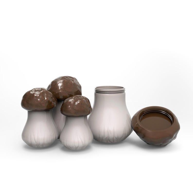 Mushroom storage box container set of 4 with screw cap, instant download, stl file for 3d printing