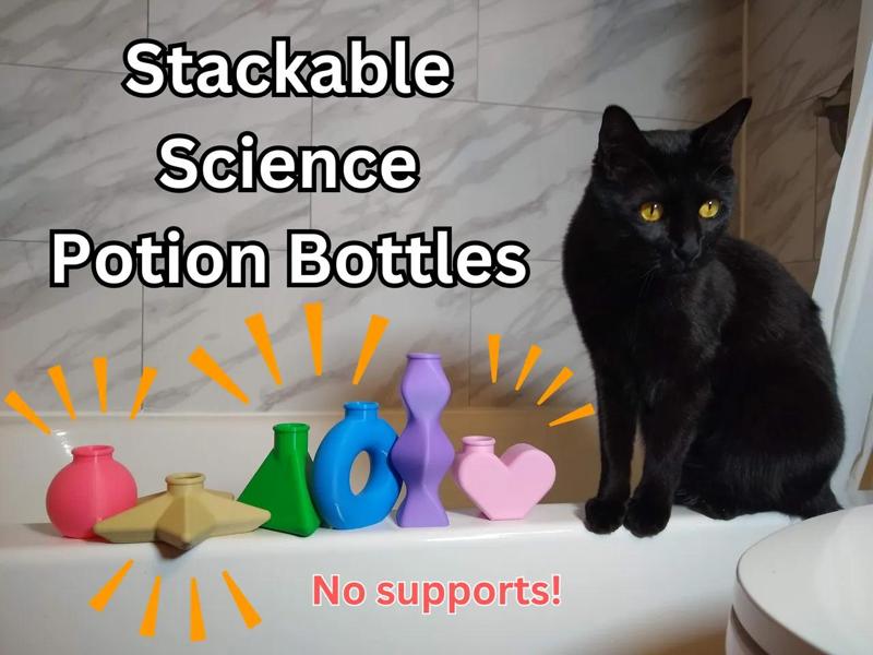 Surprisingly Stackable Set of 6 Support-Free “Potion” Bottles for Physics and Math Exploration