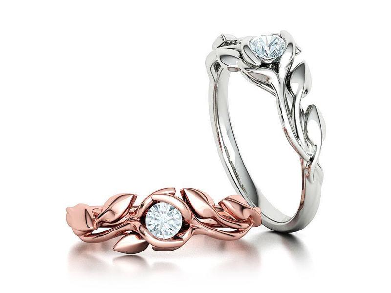 4mm Solitaire Leaves Floral Engagement Ring 3Dprint model