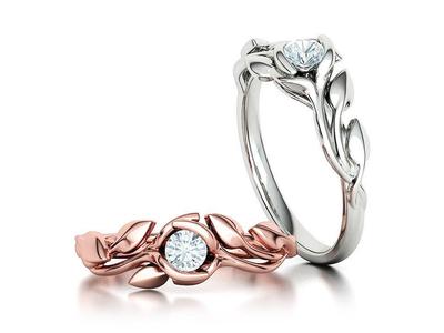 4mm Solitaire Leaves Floral Engagement Ring 3Dprint model